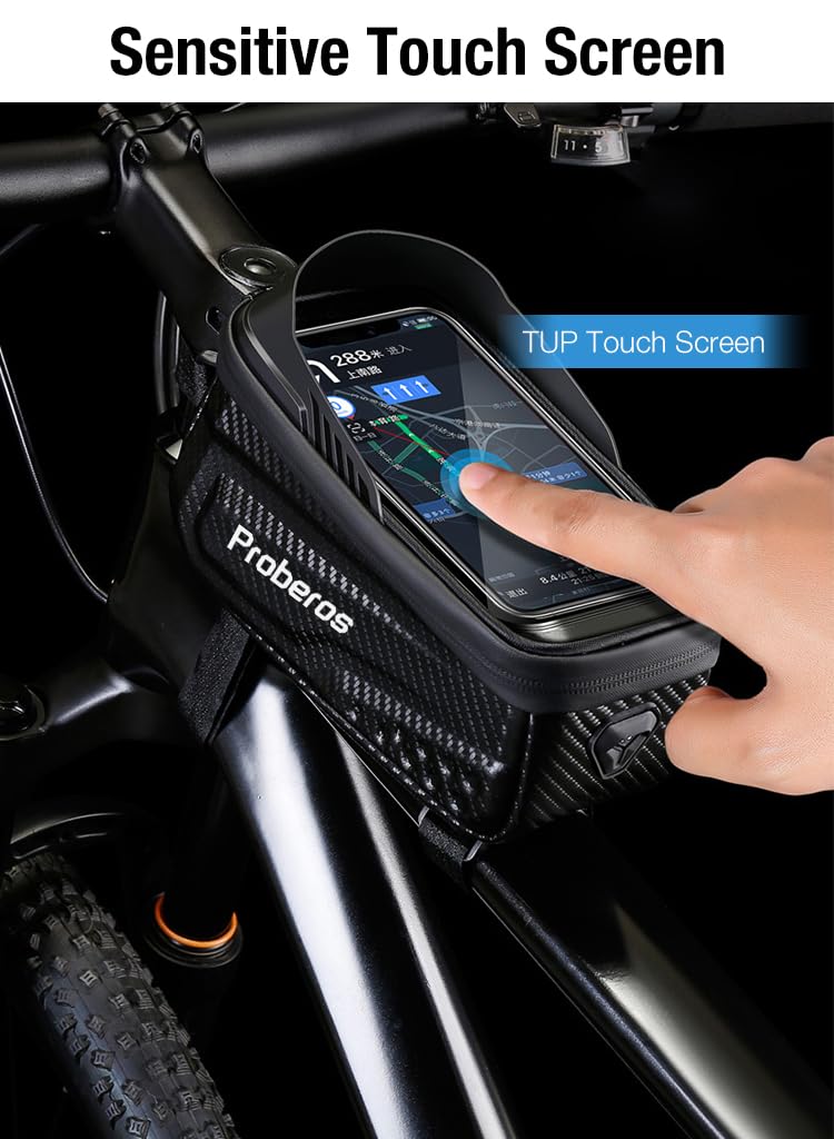 Proberos Cycle Frame Bag, Cycle Accessories Bag for 6.8'' Phone, Waterproof Touch Screen Cycling Bag with Sun Visor, Bicycle Front Frame Bag, Waterproof Touch Screen Bicycle Pouch Mobile Phone Holder Proberos Cycle Frame Bag, Cycle Accessories Bag for 6.8'' Phone, Waterproof Touch Screen Cycling Bag with Sun Visor, Bicycle Front Frame Bag, Waterproof Touch Screen Bicycle Pouch Mobile Phone Holder